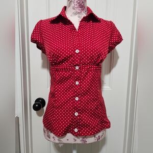 Red Polka Dot Button-Up Blouse